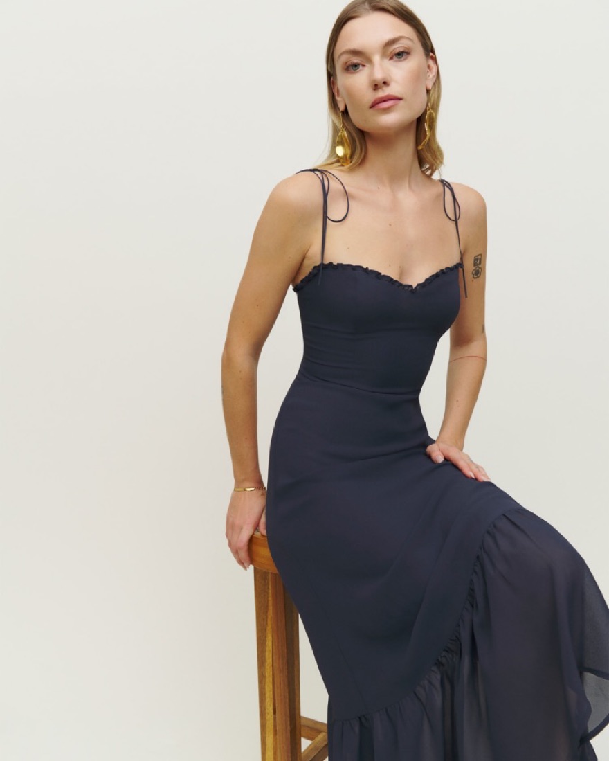 ワンピース thehighlights dress ink navy Navy Midi Reformation Enya Dress by Reformation - Pickle