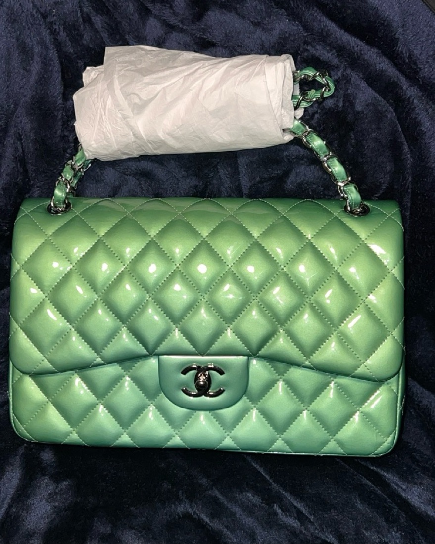 Green Chanel Double Flap Jumbo Bag by Chanel - Pickle