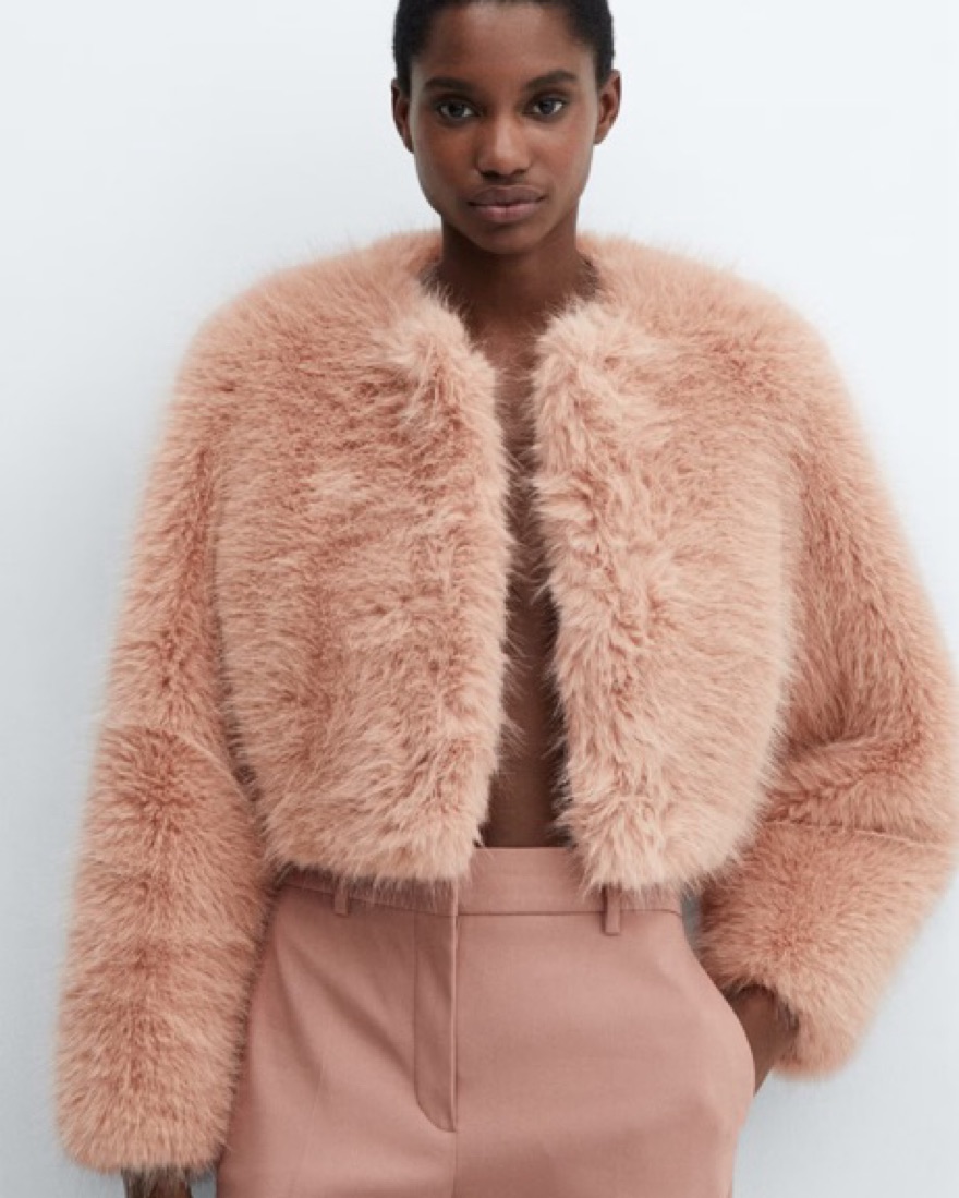 Light Pink Faux Fur Jacket by Mango - Pickle