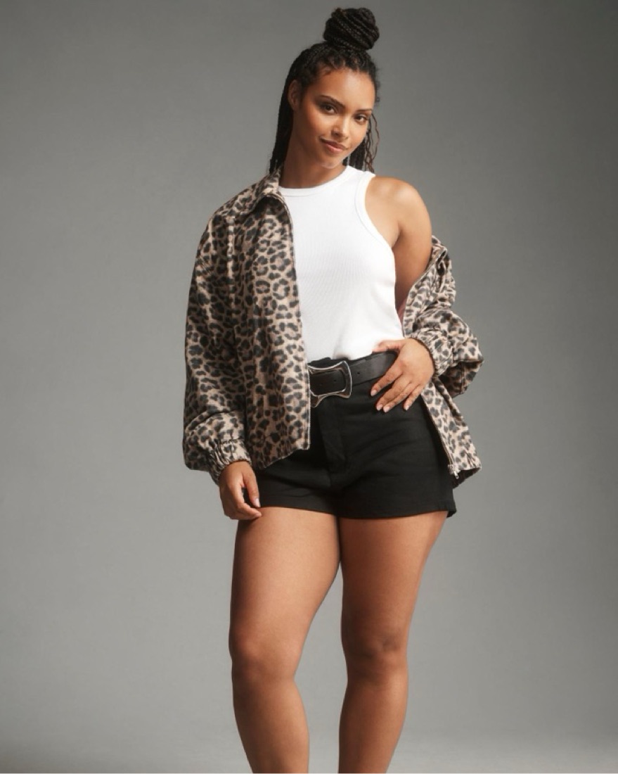 Leopard Print Denim Bomber Jacket by Anthropologie - Pickle