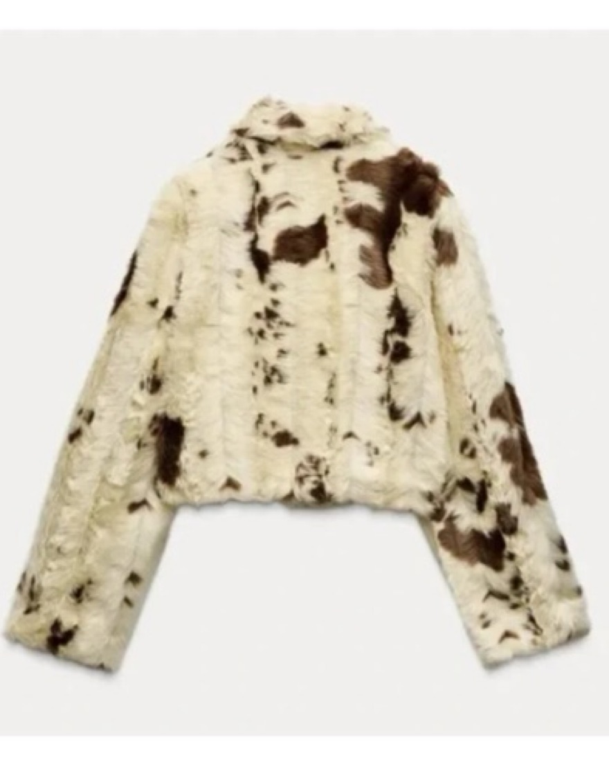Cow Print Faux Fur Coat by Zara - Pickle