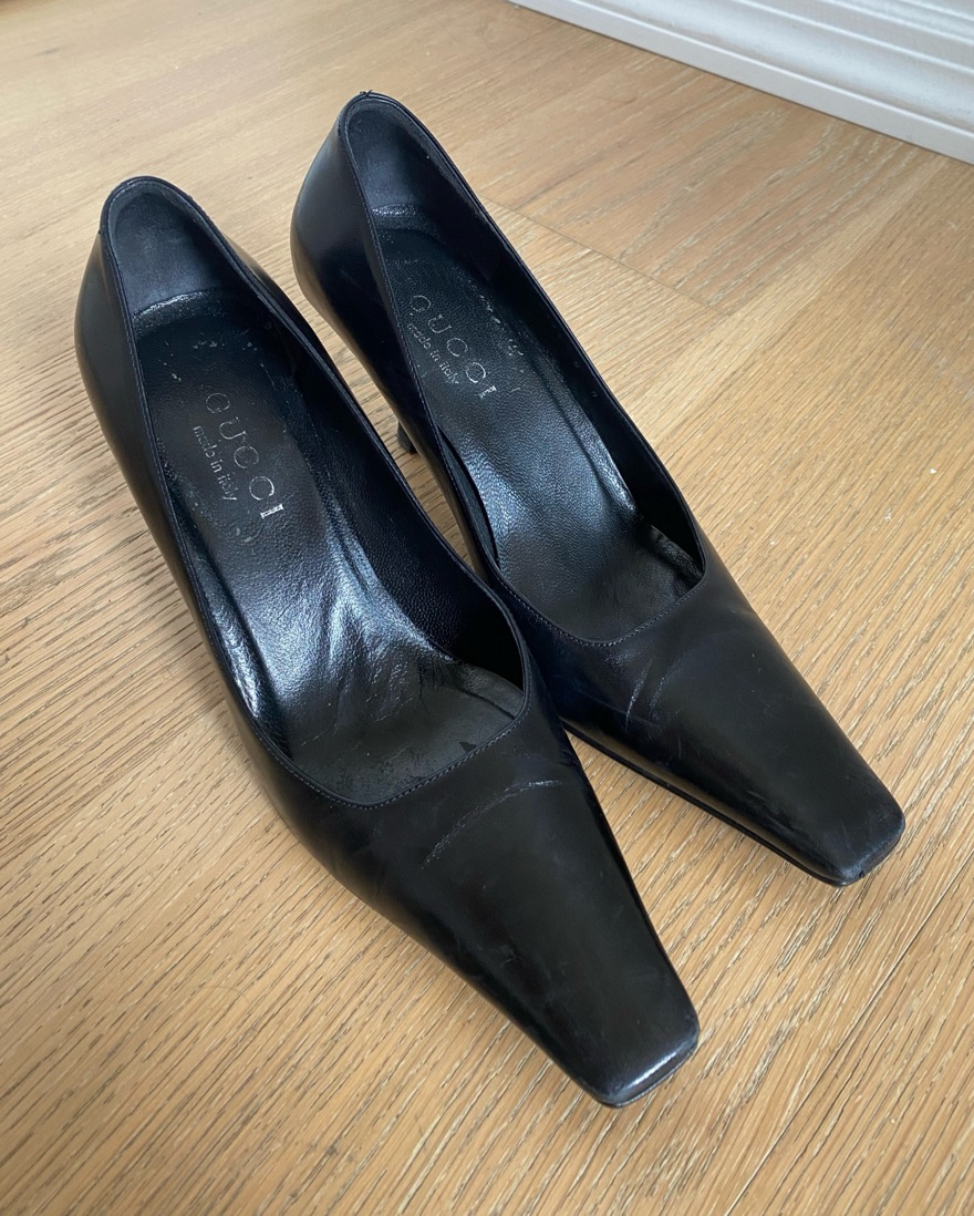 Gucci Square Toe Black Leather Heel by Gucci - Pickle