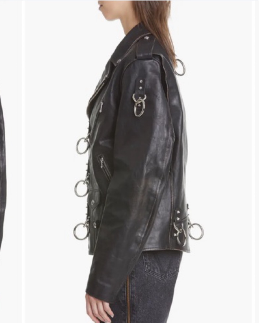 R13 Ring Detail Refurbished Leather Moto by R13 - Pickle