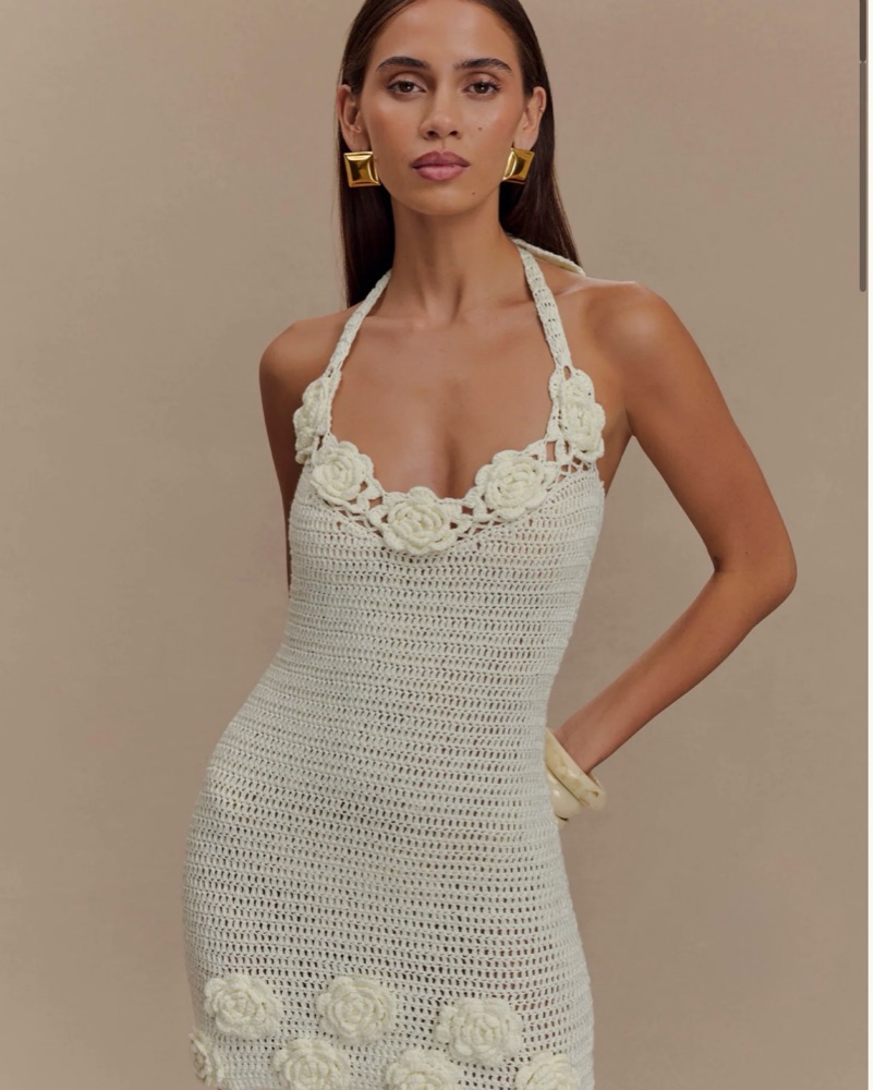 Liyah Floral Hand Crochet Mini Dress by Meshki - Pickle