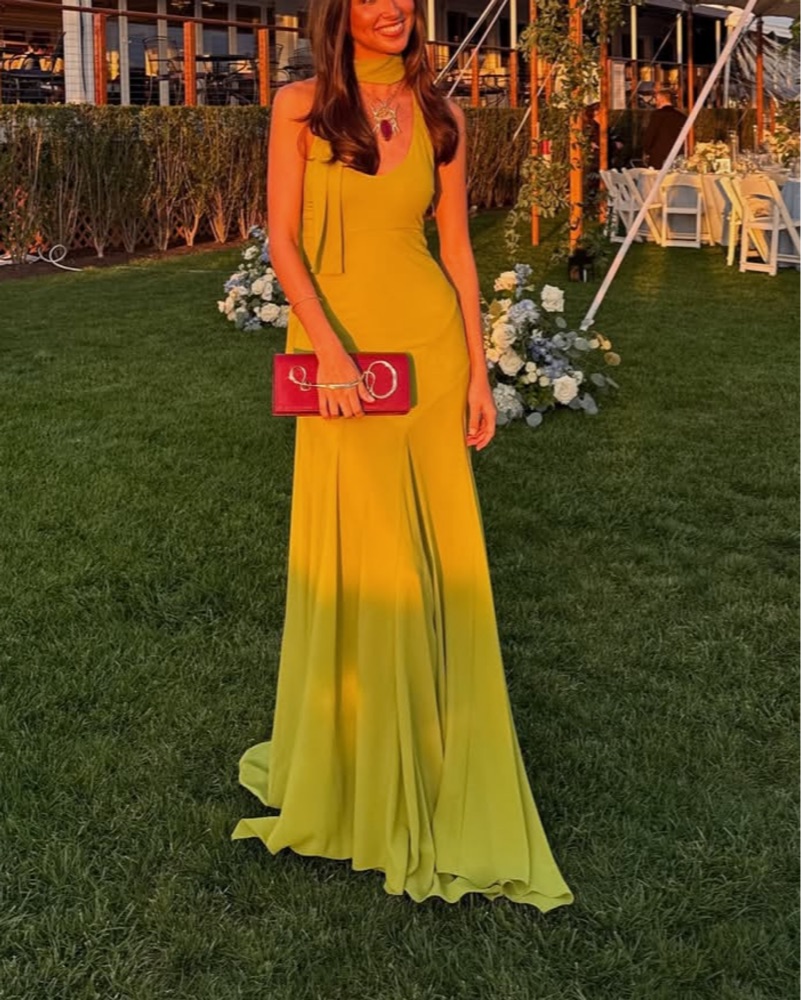 SIEDRES Scarf Halter Maxi Dress by Siedres - Pickle