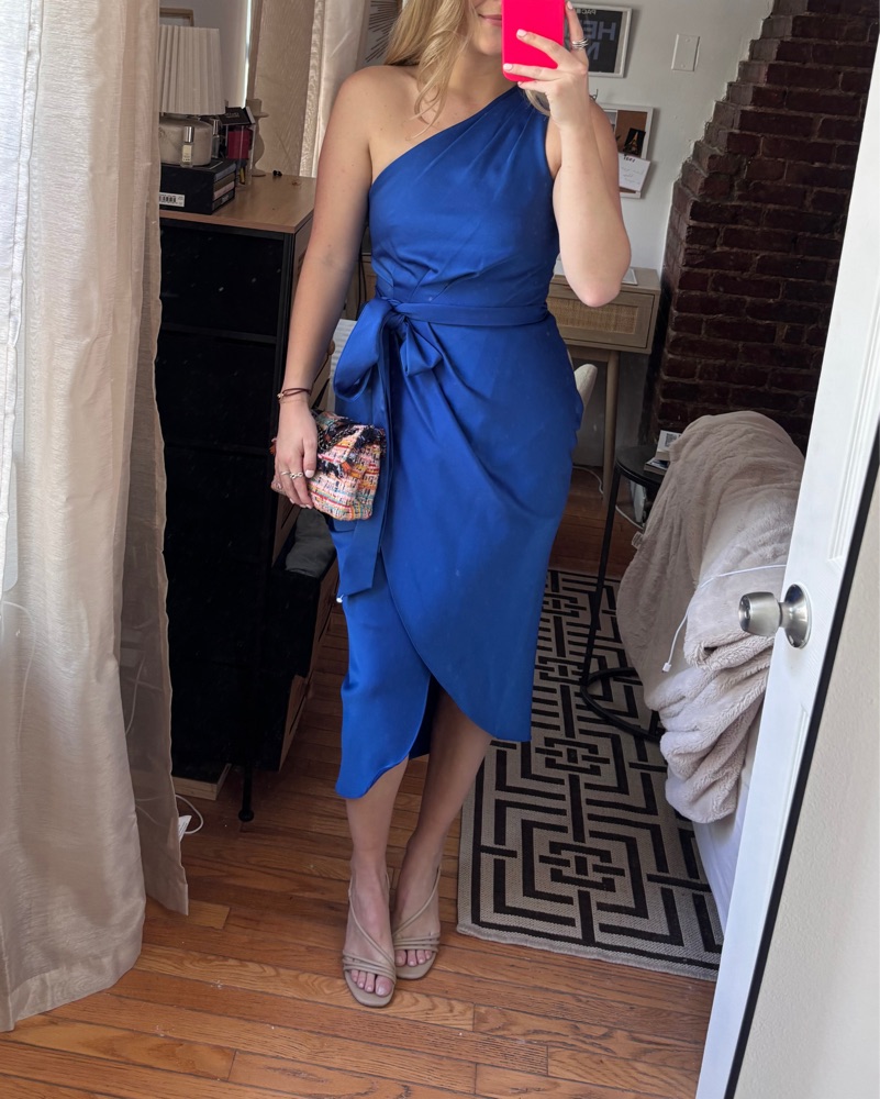 ✨極美品✨TED BAKER カットアウトショルダードレス オフショルダー Ted Baker Blue One Shoulder Satin Dress by Ted Baker - Pickle