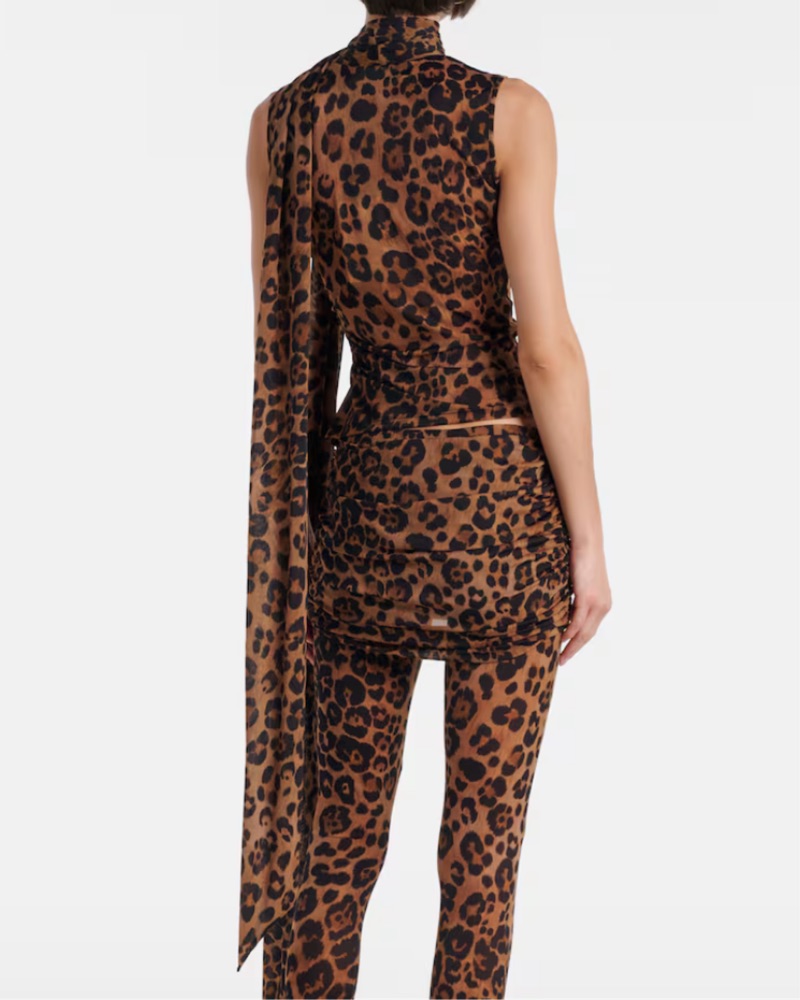 Blumarine Leopard Scarf Tie Neck Top by Blumarine - Pickle