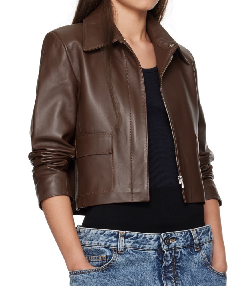 $1290 Nour Hammour Brown Leather Jacket by Nour Hammour - Pickle