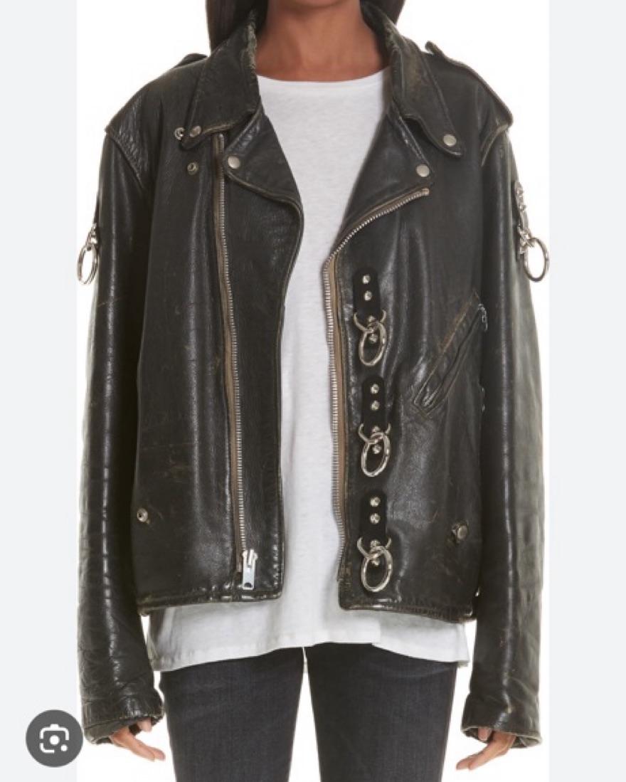 R13 Ring Detail Refurbished Leather Moto by R13 - Pickle