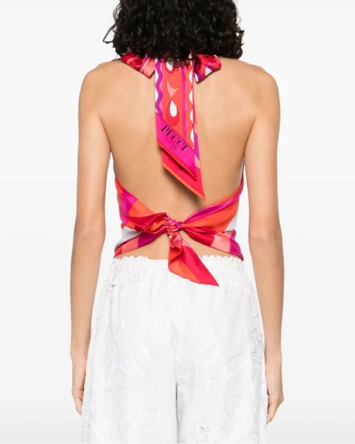 Pucci Open Back Silk Top by Pucci - Pickle