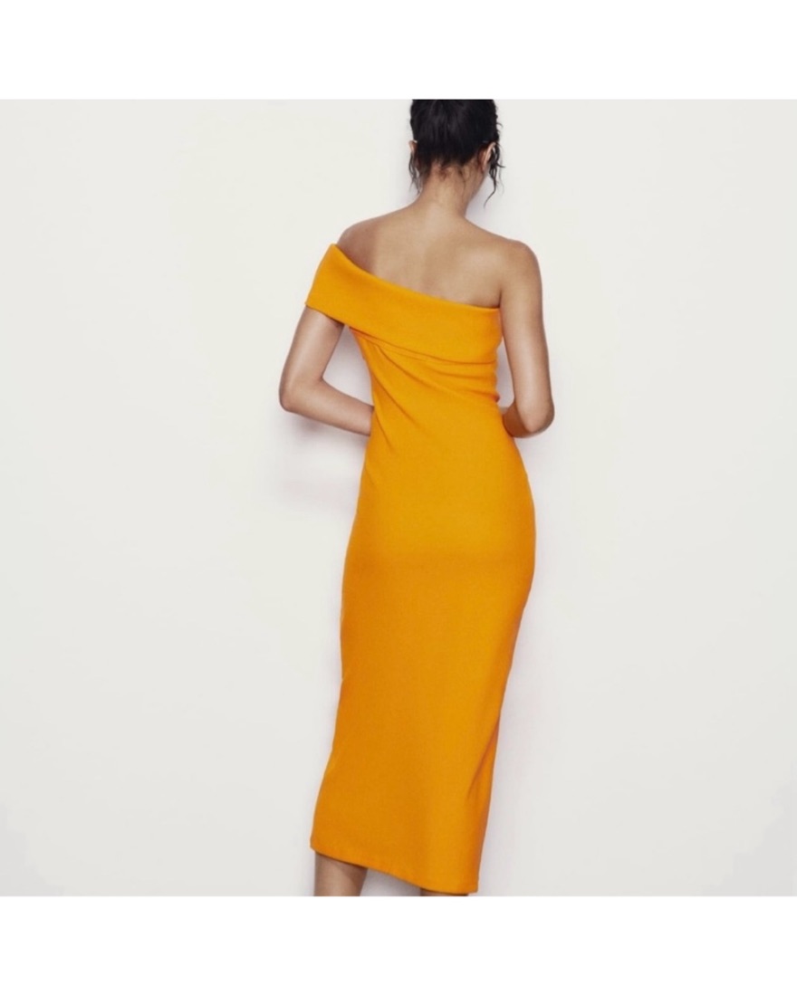 Orange Zara One-Shoulder Midi Dress | Pickle