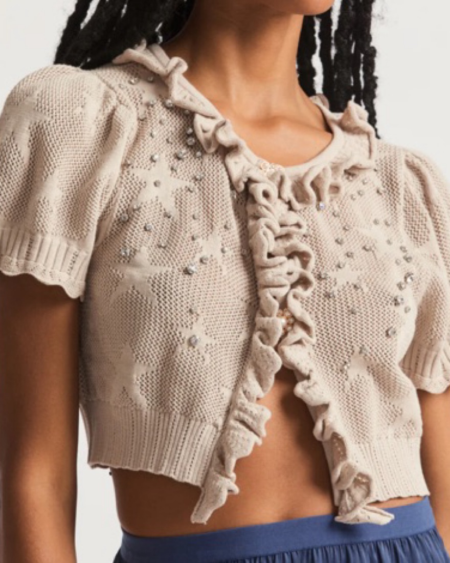Love Shack Fancy Rizina Crop Cardigan by LoveShackFancy - Pickle