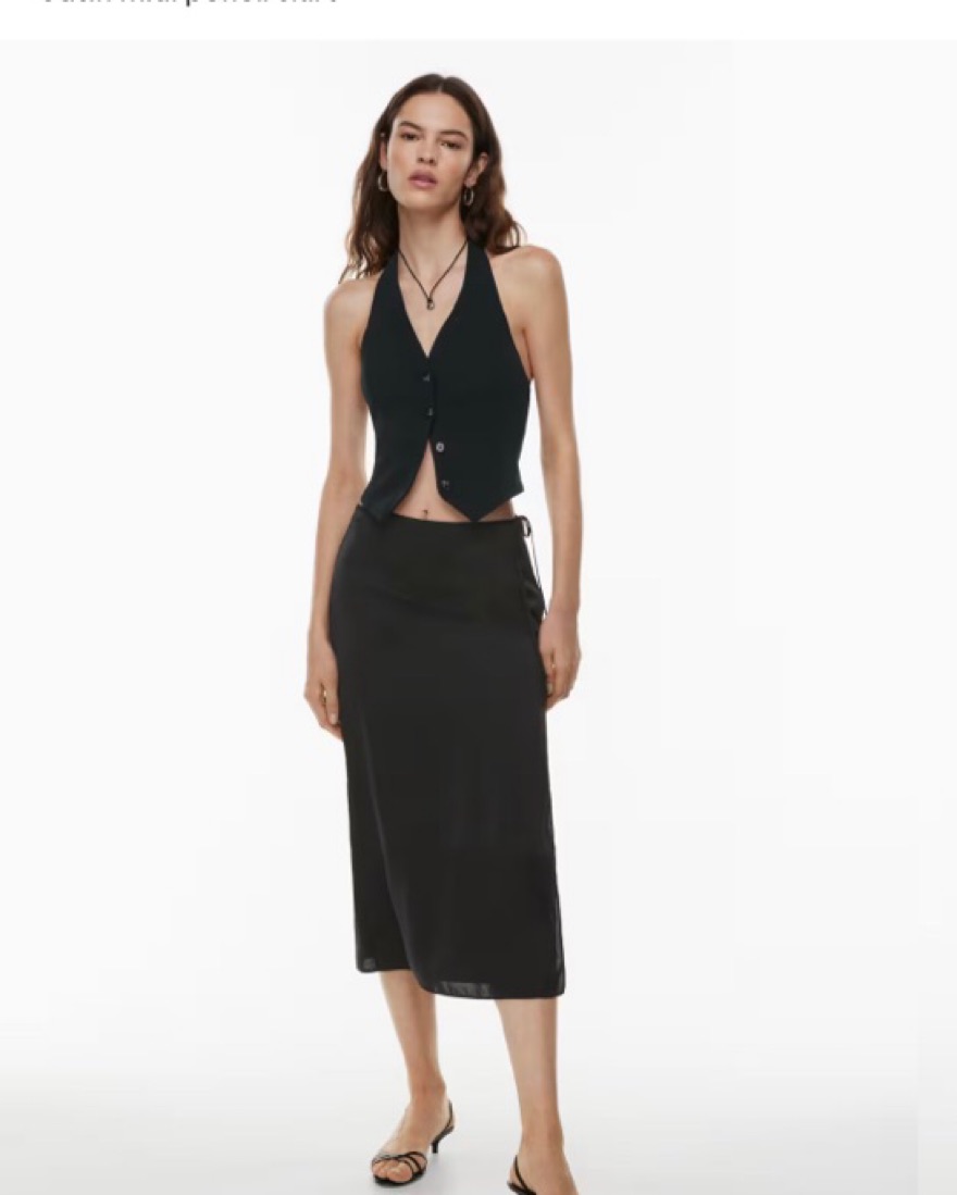Aritzia Black Satin Midi Skirt by Aritzia - Pickle