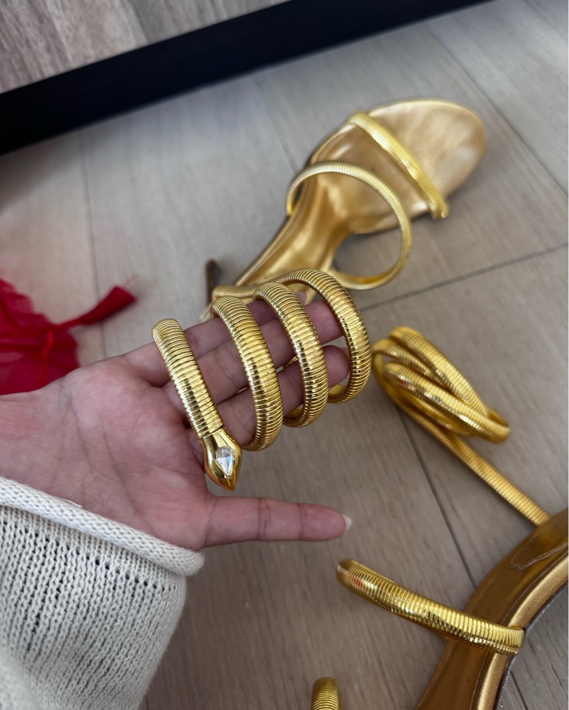 Rene Caovilla Gold Snake Wrap Heels by Rene Caovilla - Pickle
