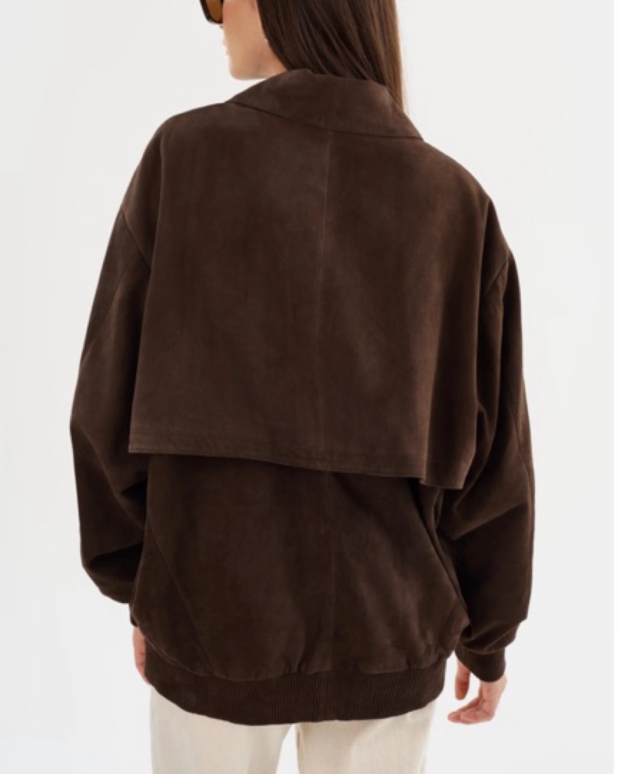 Brown Suede Oversized Bomber Jacket by LAMARQUE - Pickle