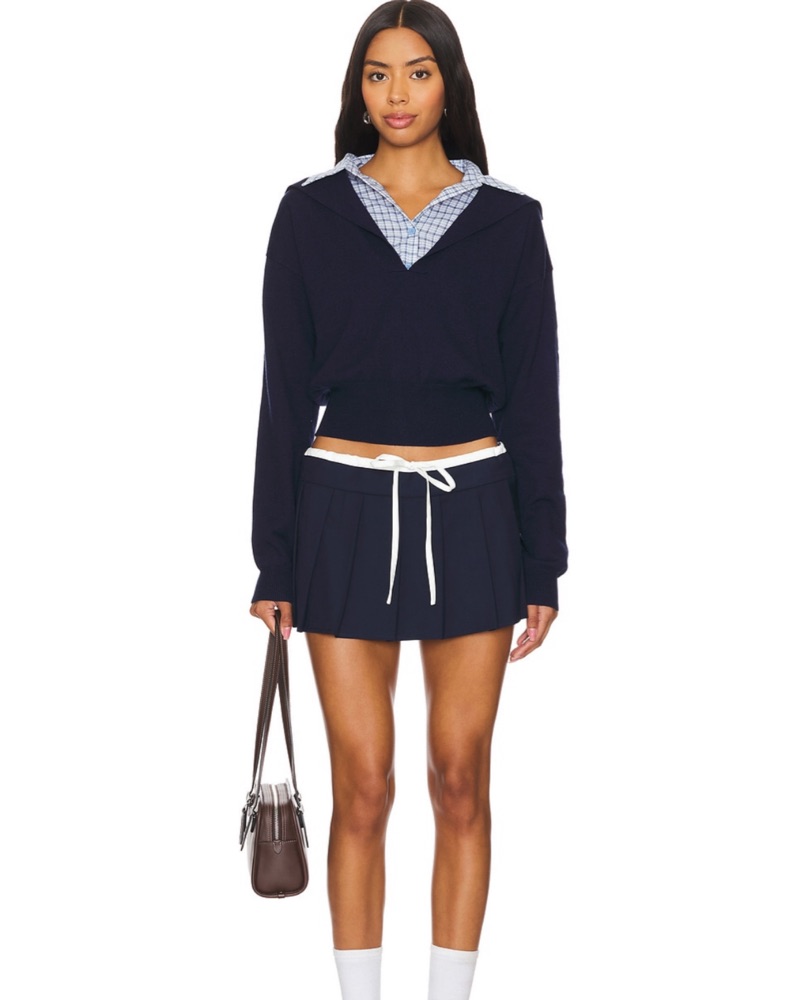 Collared Knit Navy Sweater by Lioness - Pickle
