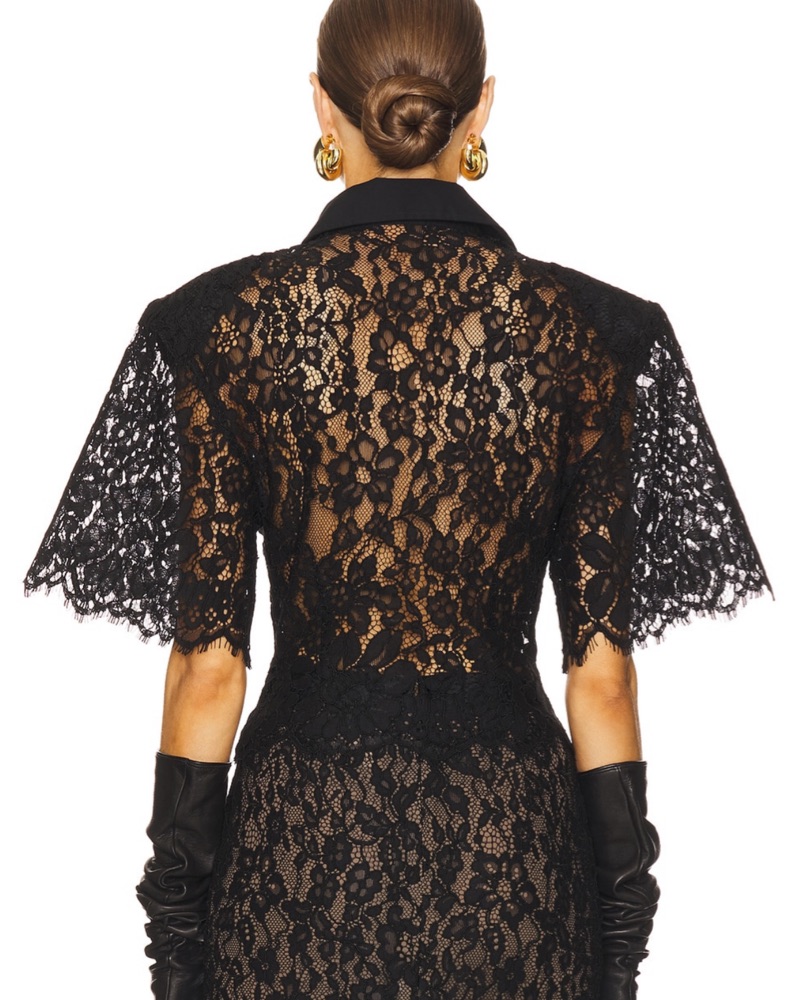 Helsa Lace Shirt With Shoulder Pad by Helsa - Pickle