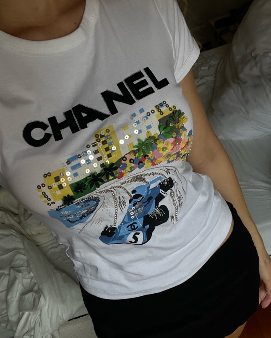 トップス CHANEL BOUTIQUE Made in Italy beaded T Chanel F1 Top by Chanel - Pickle