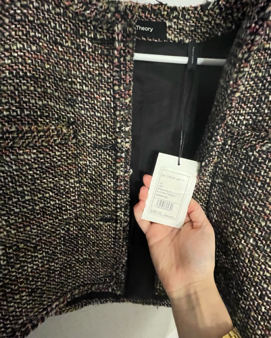 Theory cropped jacket in tweed by Theory - Pickle