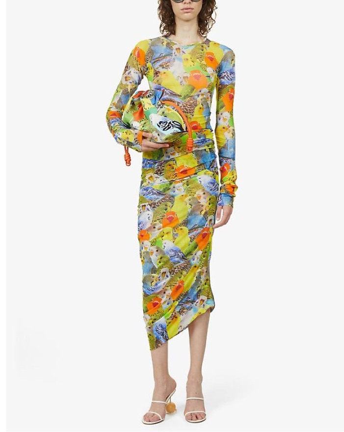 Loewe Parrots Mesh Jersey Midi Skirt by Loewe - Pickle