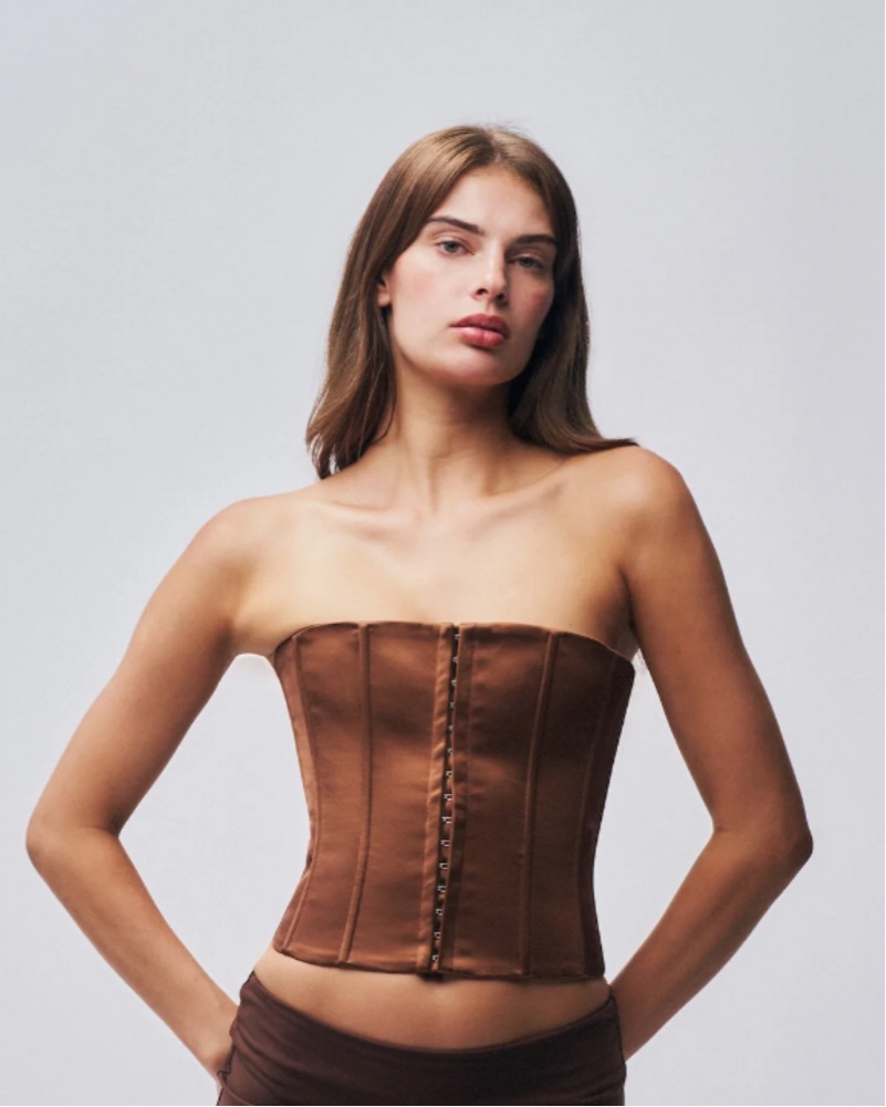 Guizo Brown Satin Corset by Danielle Guizio - Pickle