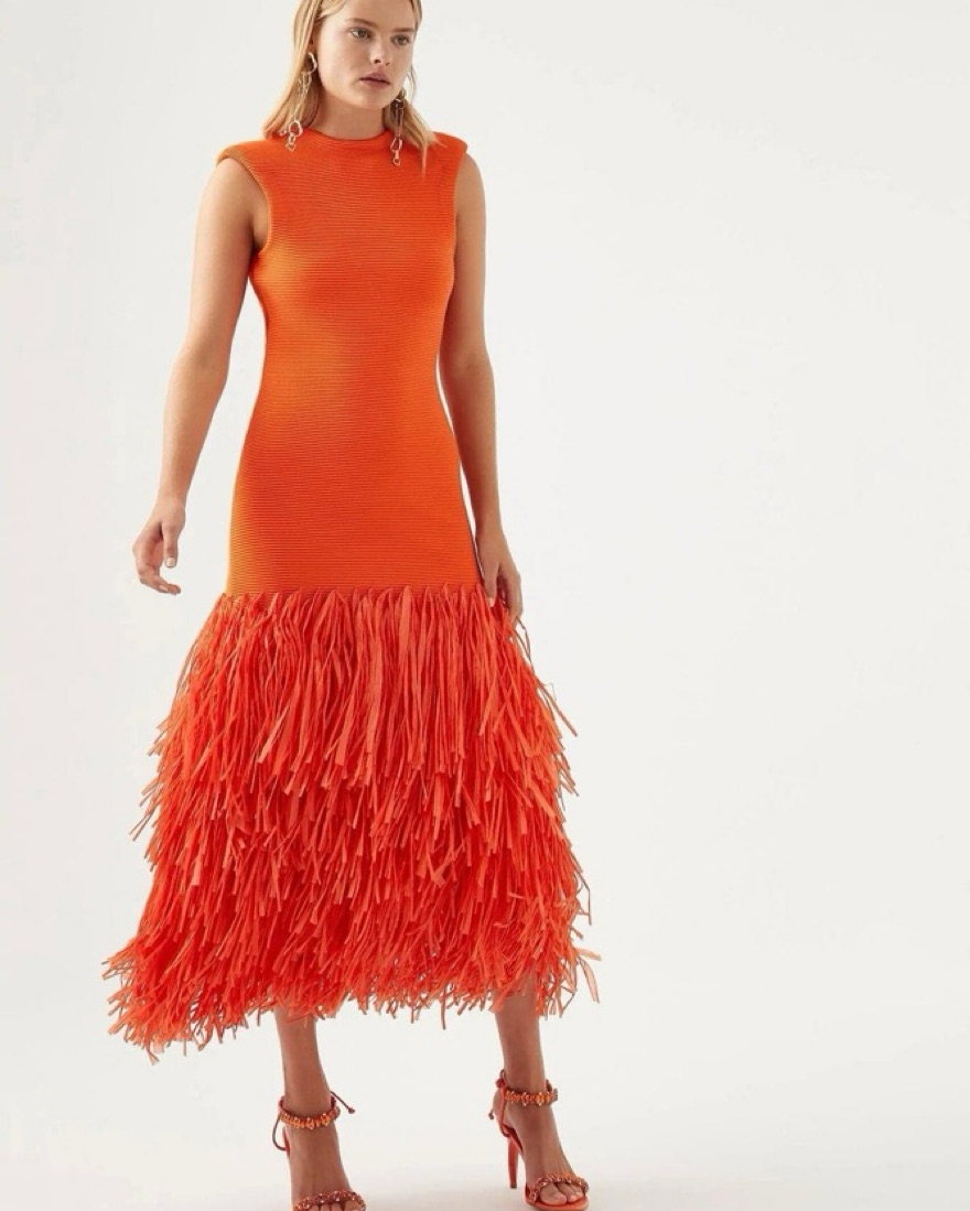 Aje Orange Raffia Fringe Knit Dress by Aje - Pickle