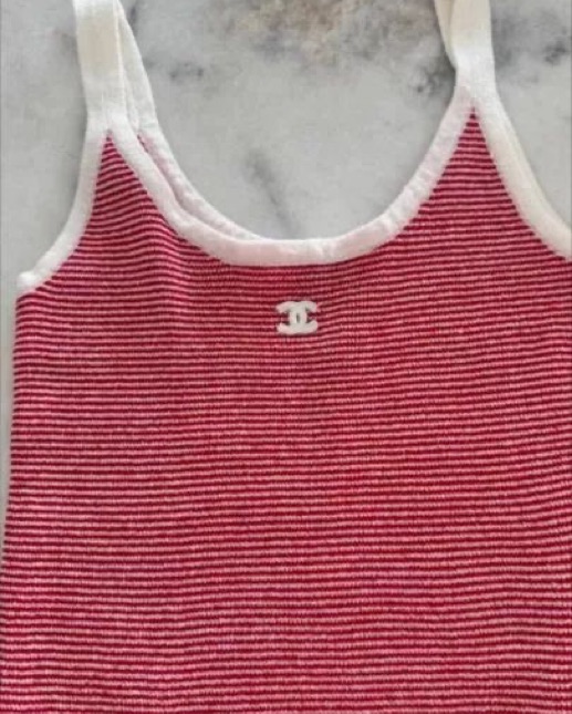 Chanel Red Striped Crop Top Tank by Chanel - Pickle