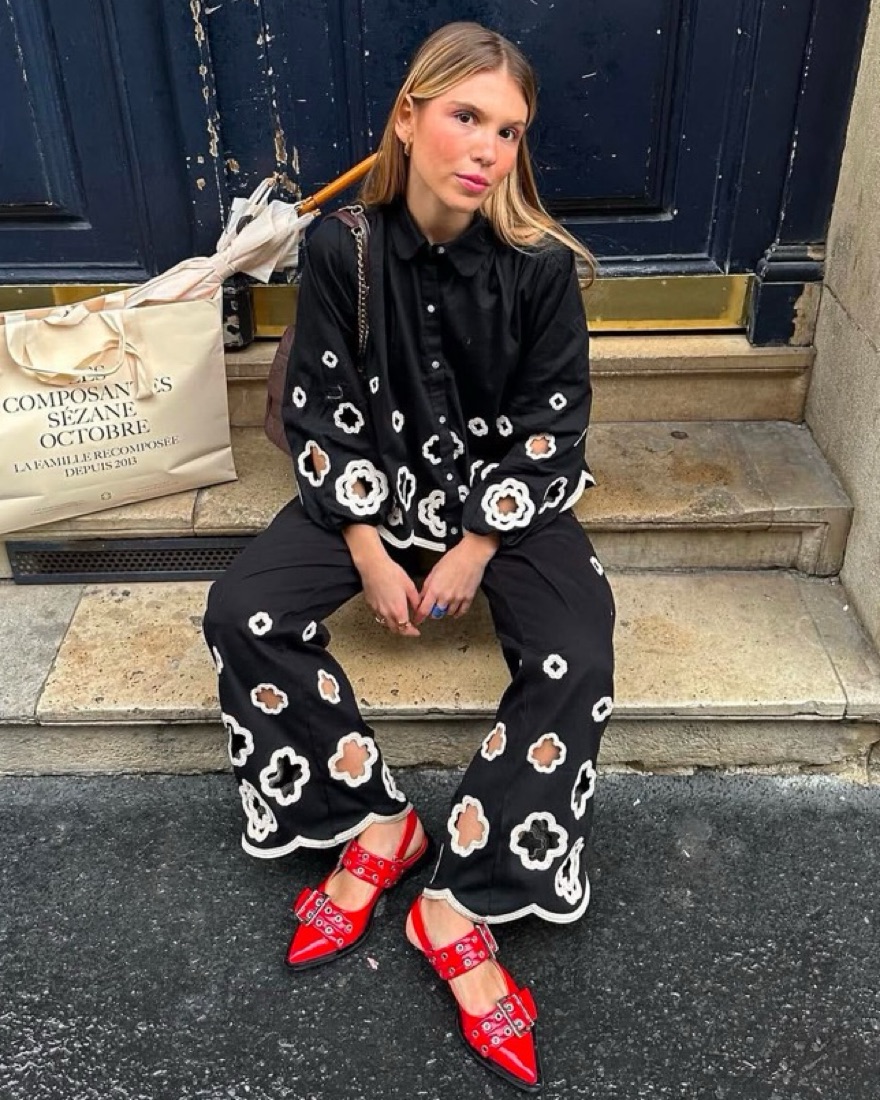 Maje Clover Embroidered Pants by Maje - Pickle