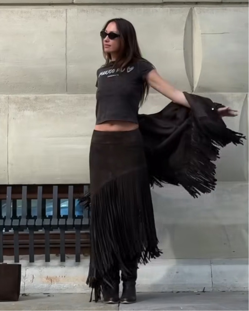 Suede Fringe Skirt by HM x Lorena Saravia - Pickle