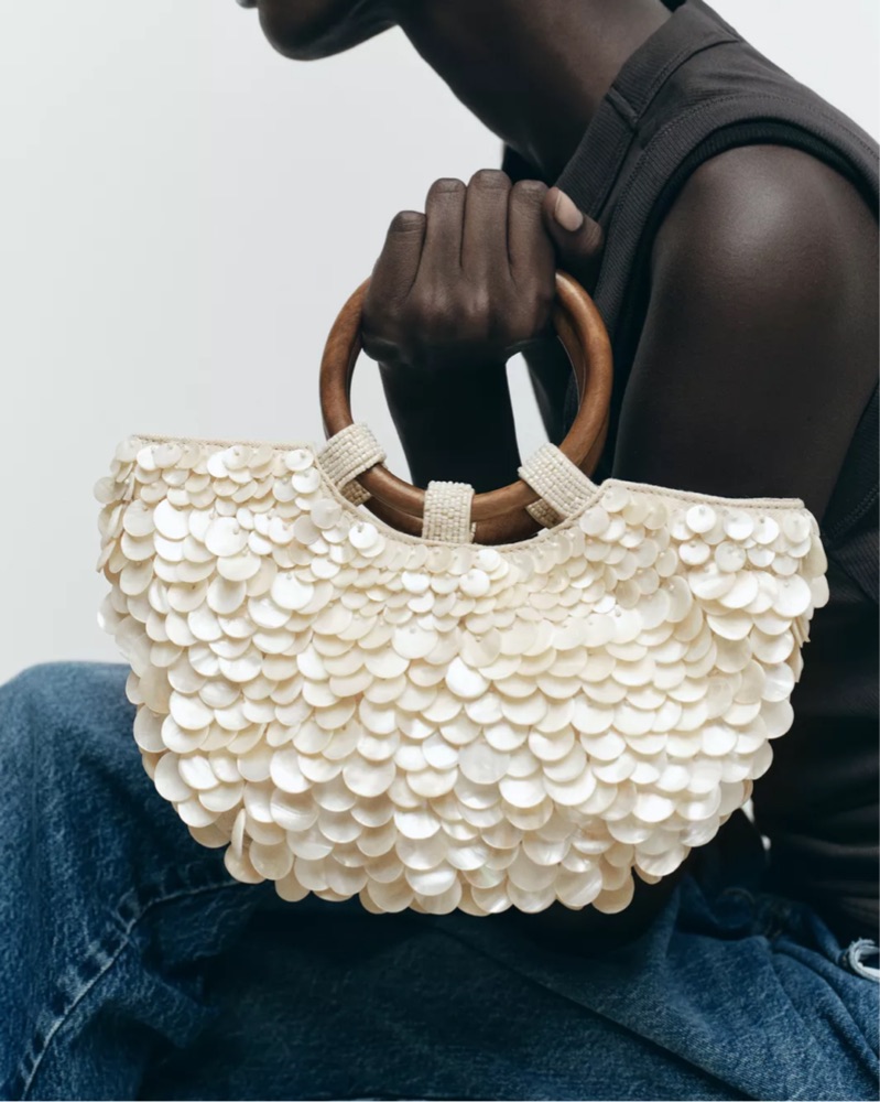 Zara Shell Embellished Tote by Zara - Pickle