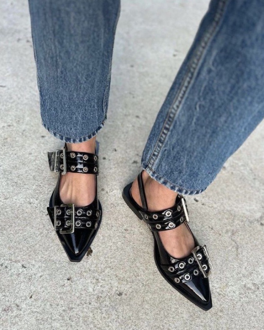 Ganni Wide Welt Buckle Ballerina Flats by Ganni - Pickle