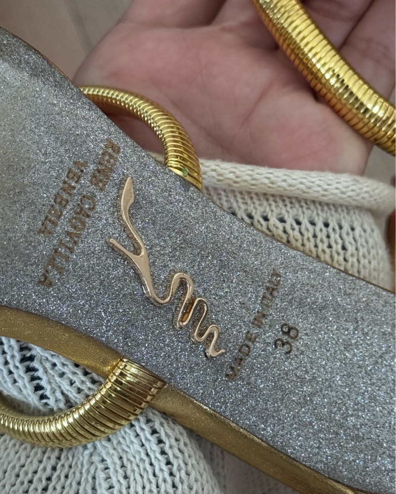 Rene Caovilla Gold Snake Wrap Heels by Rene Caovilla - Pickle