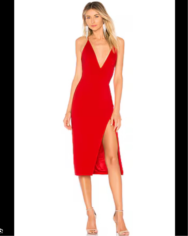 Red Deep V Midi Dress by Jay Godfrey - Pickle