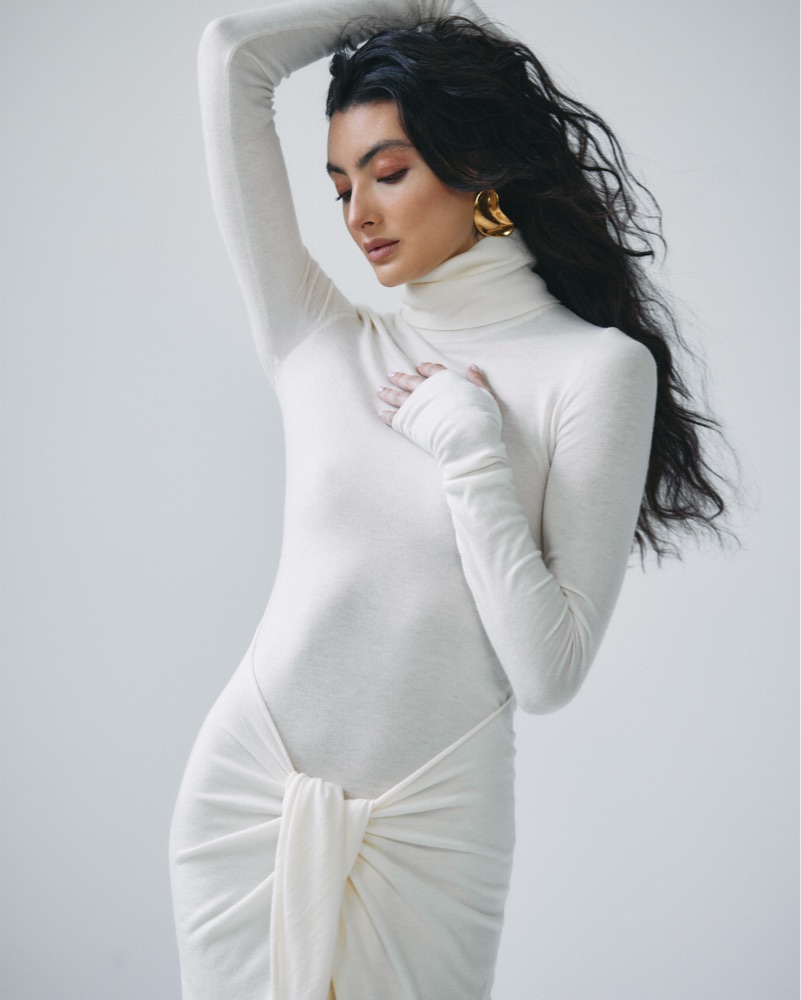 Helsa Tie Waist Knit Turtleneck Maxi by Helsa - Pickle