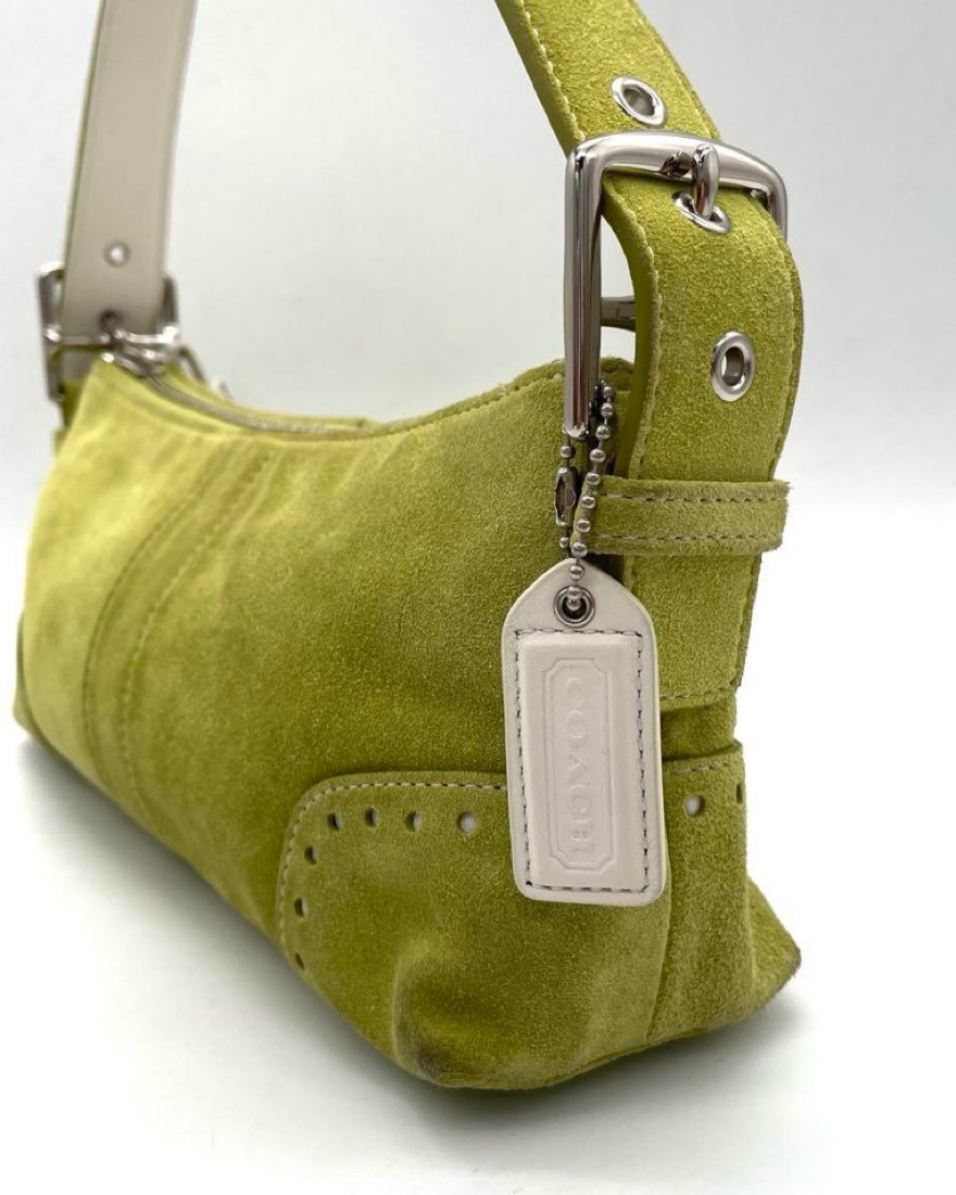 Coach Green Suede Baguette Bag Y2k by Coach - Pickle