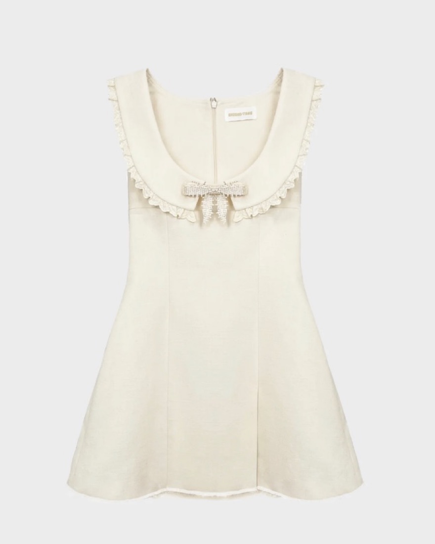 SHUSHU/TONG Cream Round Neck Bow Dress by SHUSHUTONG - Pickle