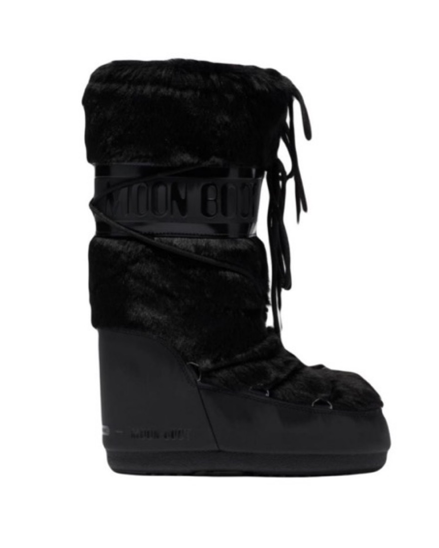 Black Fur Moon Boots High by Moon Boot - Pickle