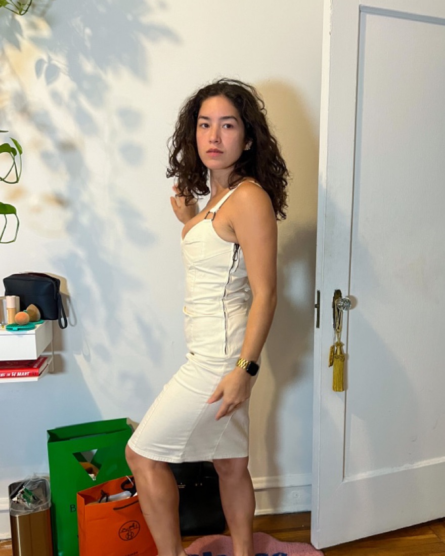 Versace Off White Denim Corset Dress by Versace Jeans Couture - Pickle