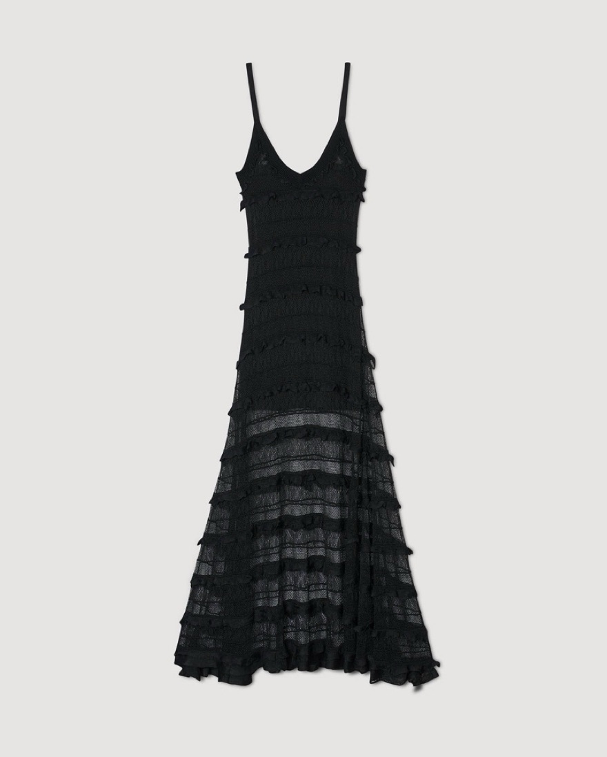 Sandro Knit Black Maxi Dress Pickle