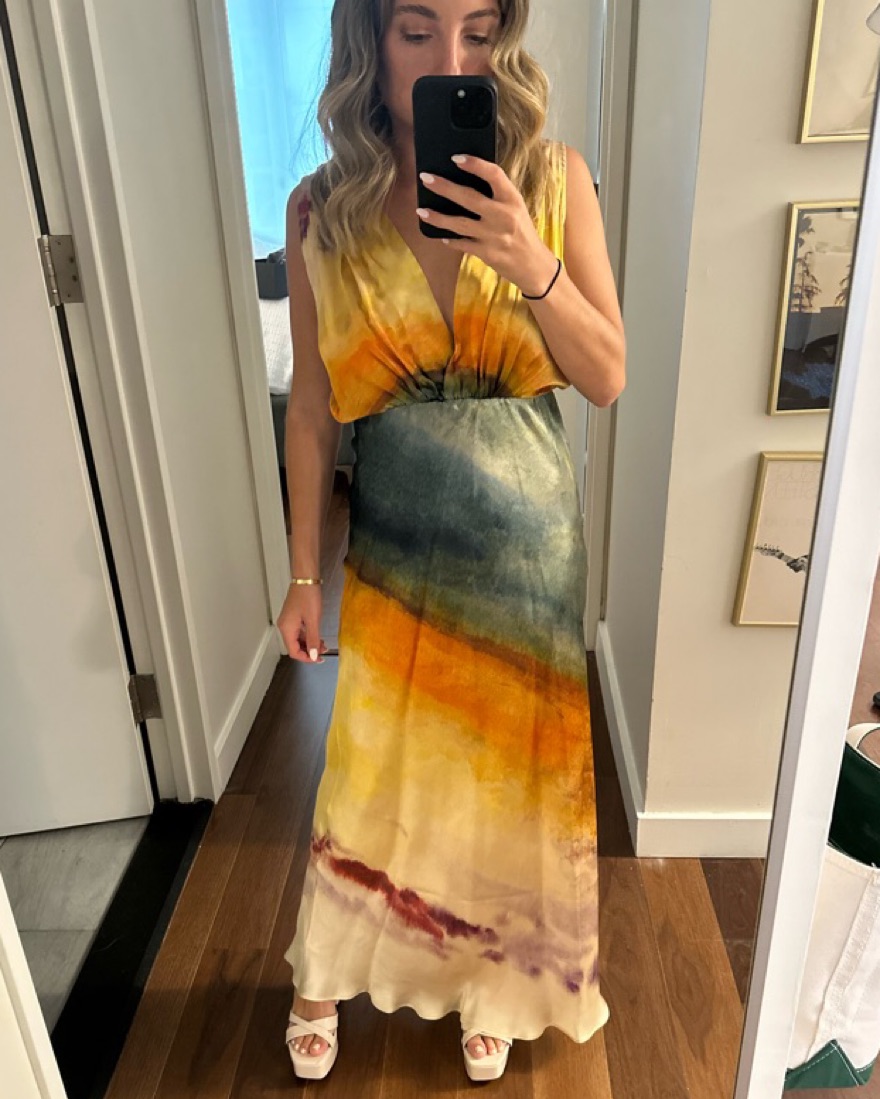 Mes Demoiselles Silk V-Neck Maxi Dress by Mes Demoiselles - Pickle