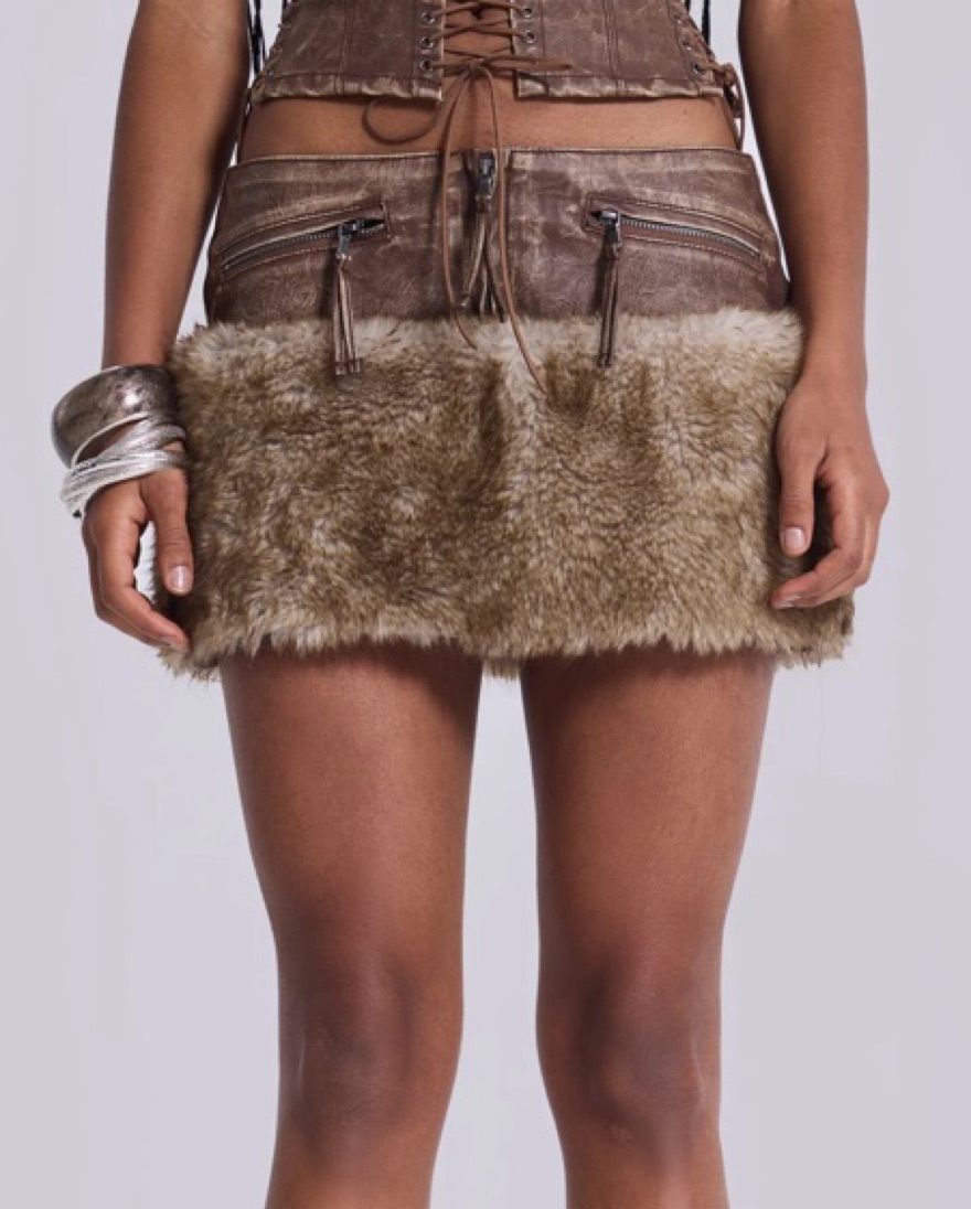 Jaded London Faux Fur & Leather Skirt by Jaded London - Pickle