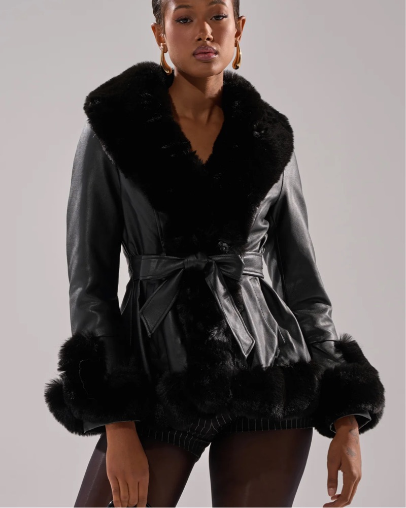 Azalea Wang Kenzy Fur Trim Peplum Moto by Azalea Wang - Pickle