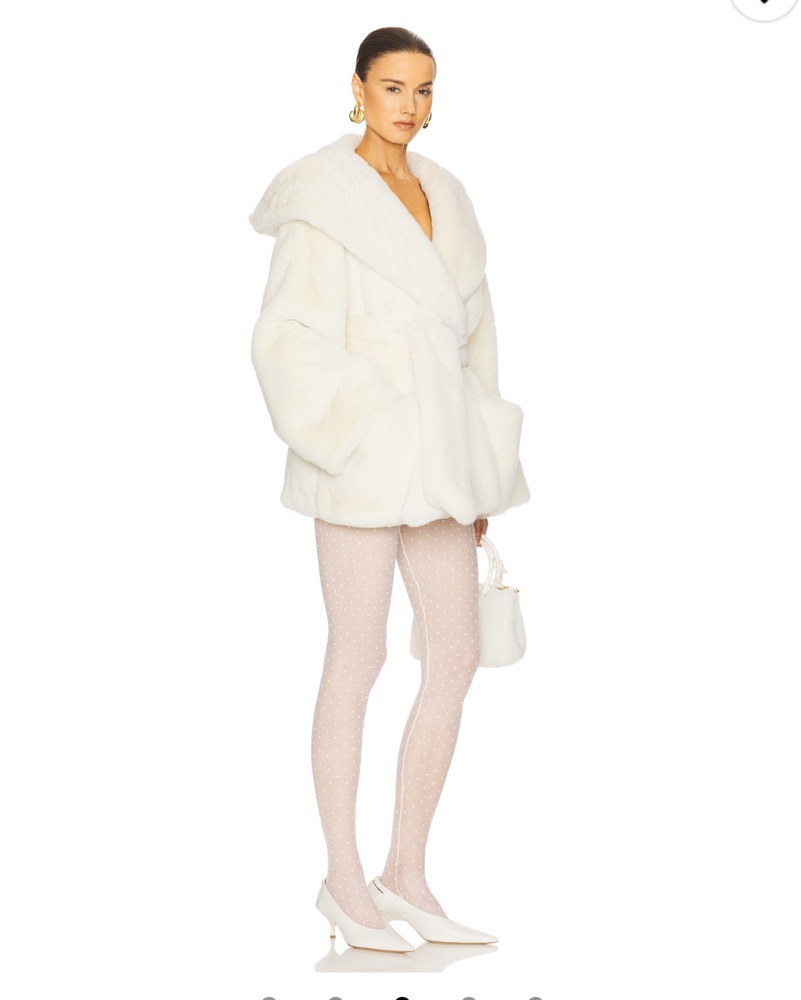 HESLA Hooded Fauz Fur Coat In White by Helsa - Pickle