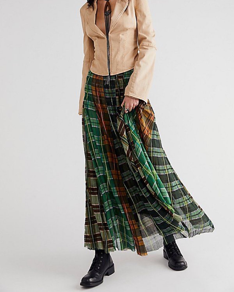 🌿 Free People Convertible Plaid Maxi by Free People - Pickle