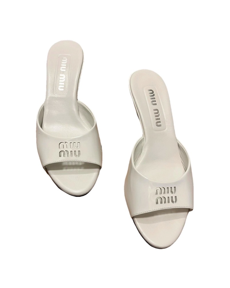 Miu Miu Patent Mules by Miu Miu - Pickle