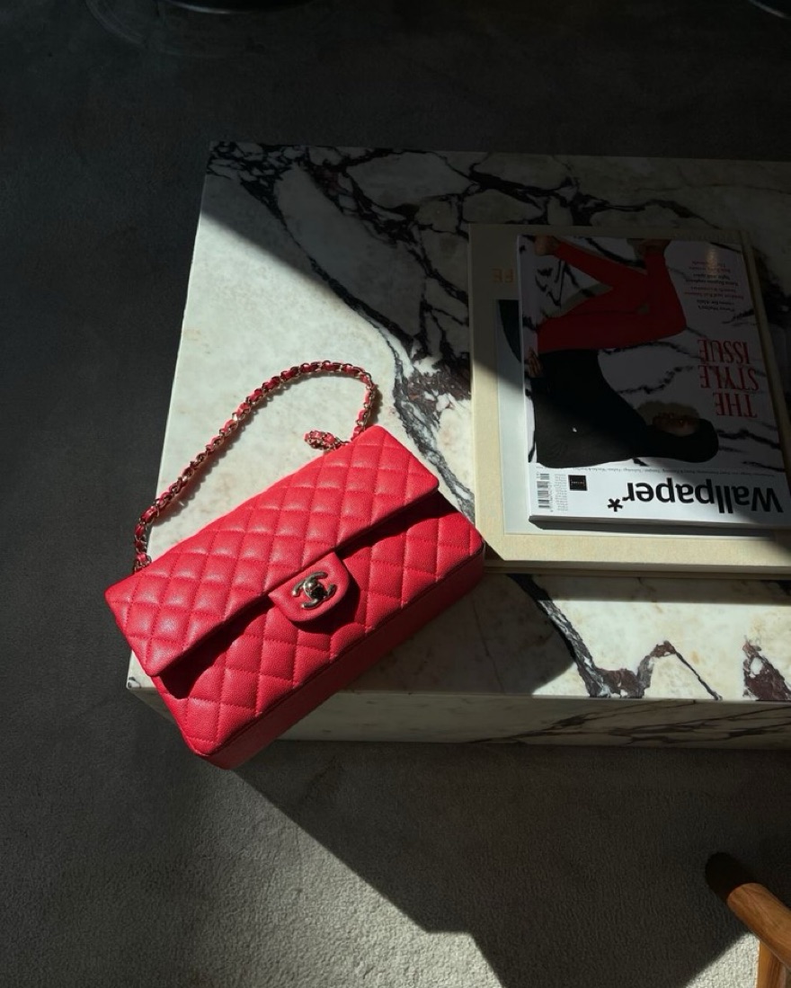 Chanel Red Lambskin Medium Flap Bag by Chanel - Pickle