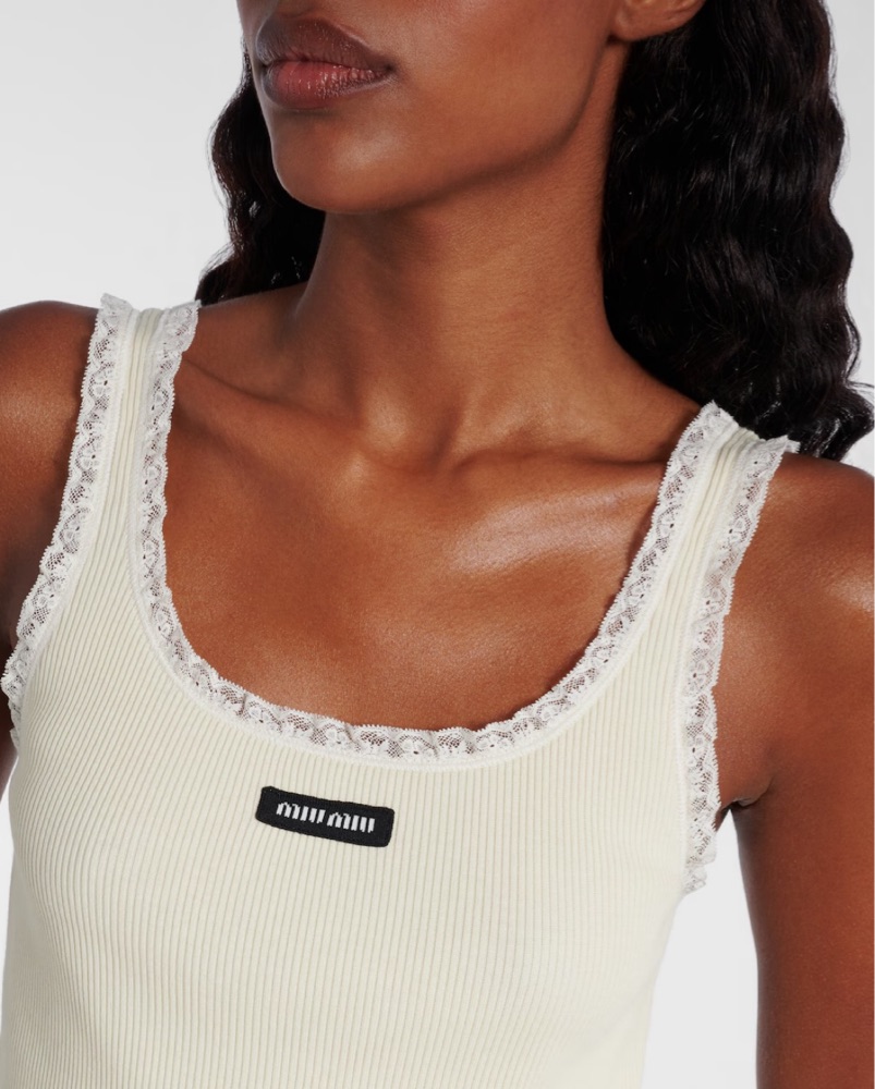 ミュウミュウ MIUMIU レーストリム リブタンクトップ miu miu lace tank by Miu Miu - Pickle