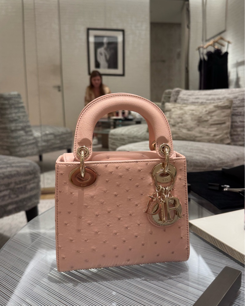 Lady Dior Rose Pink Ostrich Mini Bag by Christian Dior - Pickle