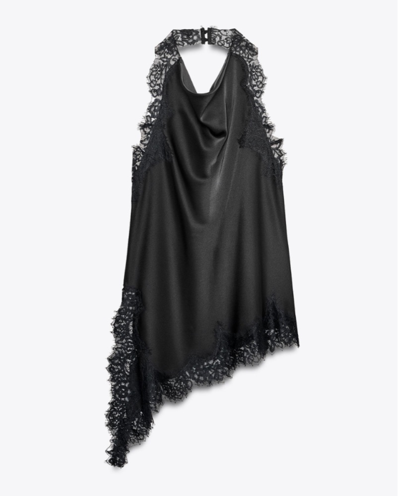 Black Lace Halter Open Back Top by Zara - Pickle