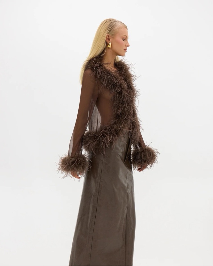 Bubish Gigi Sheer Feather Blouse - Choco by Bubish - Pickle